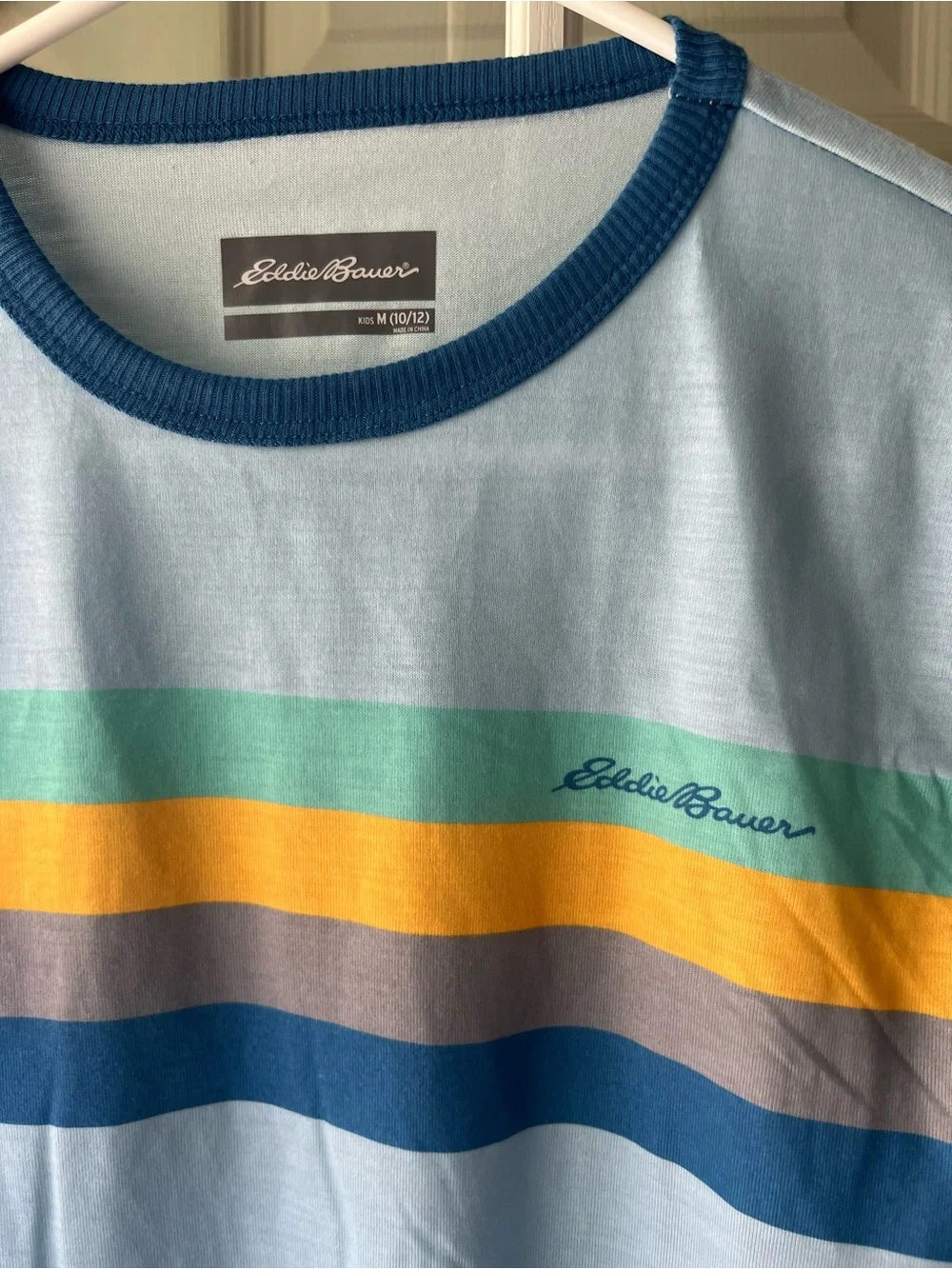 Eddie Bauer Light Blue Long Sleeve Tee with Multicolor Stripes